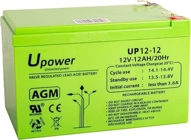 U-Power - Batería Plomo Recargable AGM Sellada 12V 12Ah - Uso General como Alarmas, UPS/SAI, Seguridad, Juguetes, Etc - Terminal Faston F2 6.3mm
